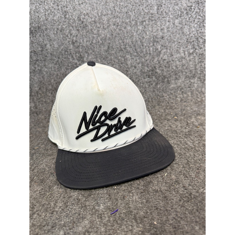 Branded Bills 555 Nice Drive Performance Snapback Hat White Black Rope Golf Cap